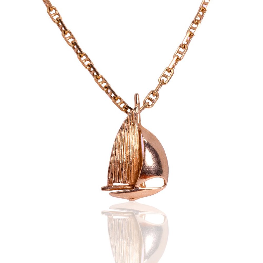 Sailor's 14K Yellow Gold Textured Sailboat Pendant Charm, 3.3g, Minimalist Style